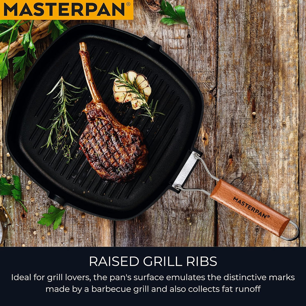 Non-Stick Grill Pan Wooden, 11", Folding Handles