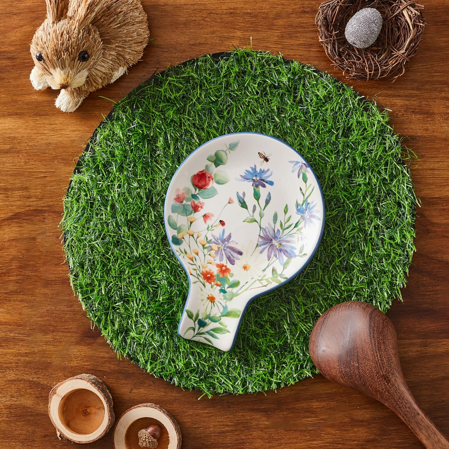Bico Summer Provence Spoon Rest for Stove Top, Ceramic Spoon Holder for Kitchen Counter, Easy to Clean Coffee Spoon Rest Dishwasher Safe, Kitchen Cooking Utensil Rest for Ladles Spatula