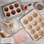 Country Kitchen Nonstick Stackable Bakeware Set - Deluxe Heavy Duty, Durable, Easy Release Baking Set, Pink, 13 Pcs with Handles