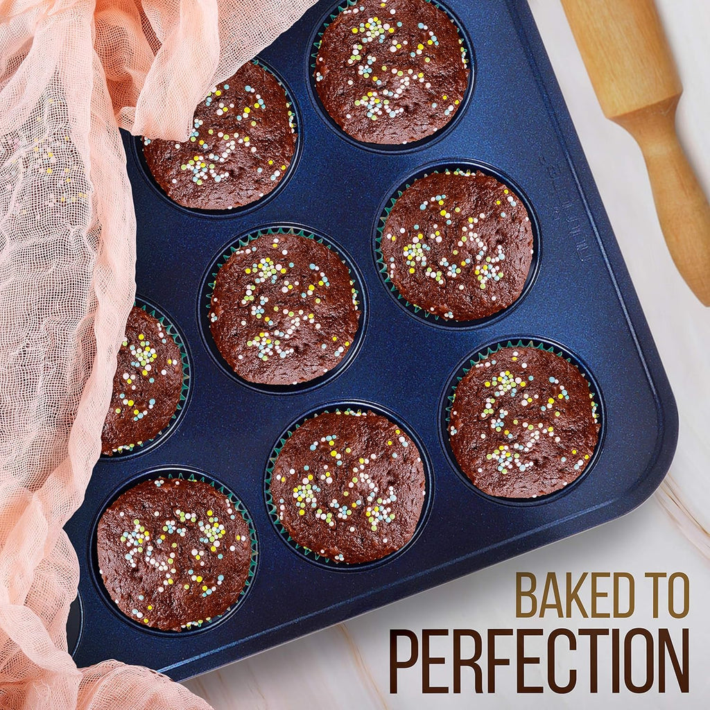 NutriChef 6-Piece Nonstick Baking Pans - Carbon Steel Non toxic Bakeware set with Cookie Sheets, Muffin, Loaf, Round & Square Pan - Restaurant Quality Baking Tray, Easy Clean, Dishwasher & Oven Safe