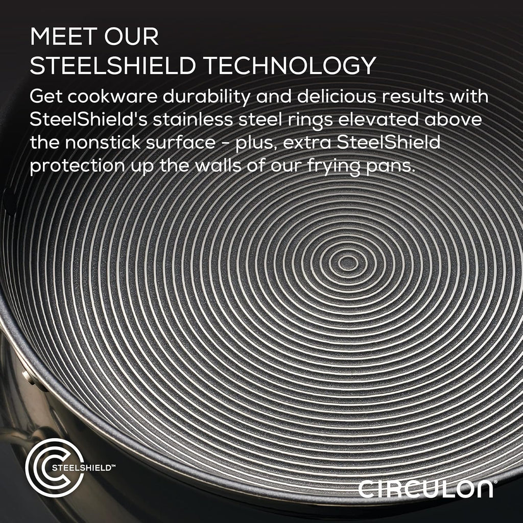 Circulon Clad Stainless Steel Induction Frying Pan and Wok Set with Hybrid SteelShield and Nonstick Technology, 4 Piece - Stainless Steel