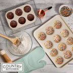 Country Kitchen Nonstick Stackable Bakeware Set - Deluxe Heavy Duty, Durable, Easy Release Baking Set, Sage, 13 Pcs with Handles