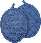 Sticky Toffee 9-Piece Kitchen Set – Dark Blue 100% Cotton Terry Dish Towels, Dishcloths, Oven Mitts, and Pot Holders with Non-Slip Silicone Grip, Oeko-Tex Cotton