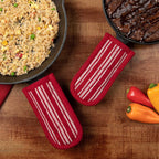 Sticky Toffee Pan Handle Covers for Cast Iron Skillet, Set of 2, Red Heat Resistant Sleeves, 3 x 6 in, Oeko-Tex Cotton Hot Pot Holders