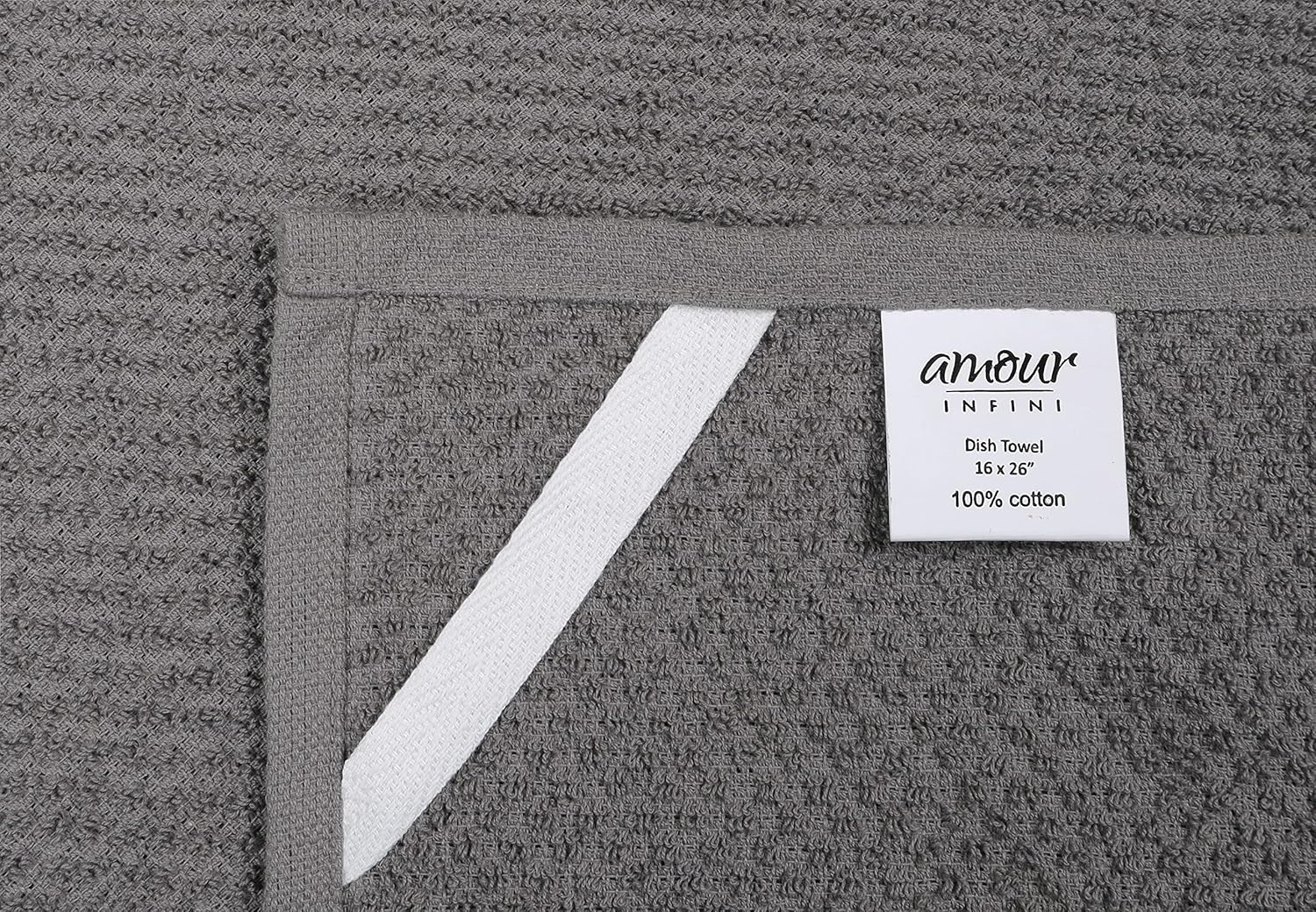 AMOUR INFINI Kitchen Towels Pack of 4 - Absorbent, Quick Drying Premium Cotton Tea Towel - Kitchen Linens 16x28 Inch Dish Towels with Hanging Loop (L.Grey)