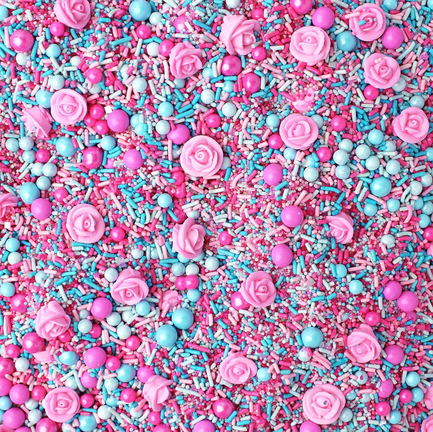 Sprinkle Pop Briar Rose Princess Sprinkle Mix| Pink and Blue Sprinkles with ~6 Hand Piped Royal Icing Roses| Birthday Sprinkles Made in USA for Decorating Cake Cupcakes Donuts Cookies Ice Cream, 2oz