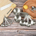 Stainless Steel Measuring Cups and Spoons Set, 18/8 Steel Metric & US 5 Heavy Duty Measuring Cups and 5 Measuring Spoons & Measure Ingredient Leveler for Baking & Kitchen
