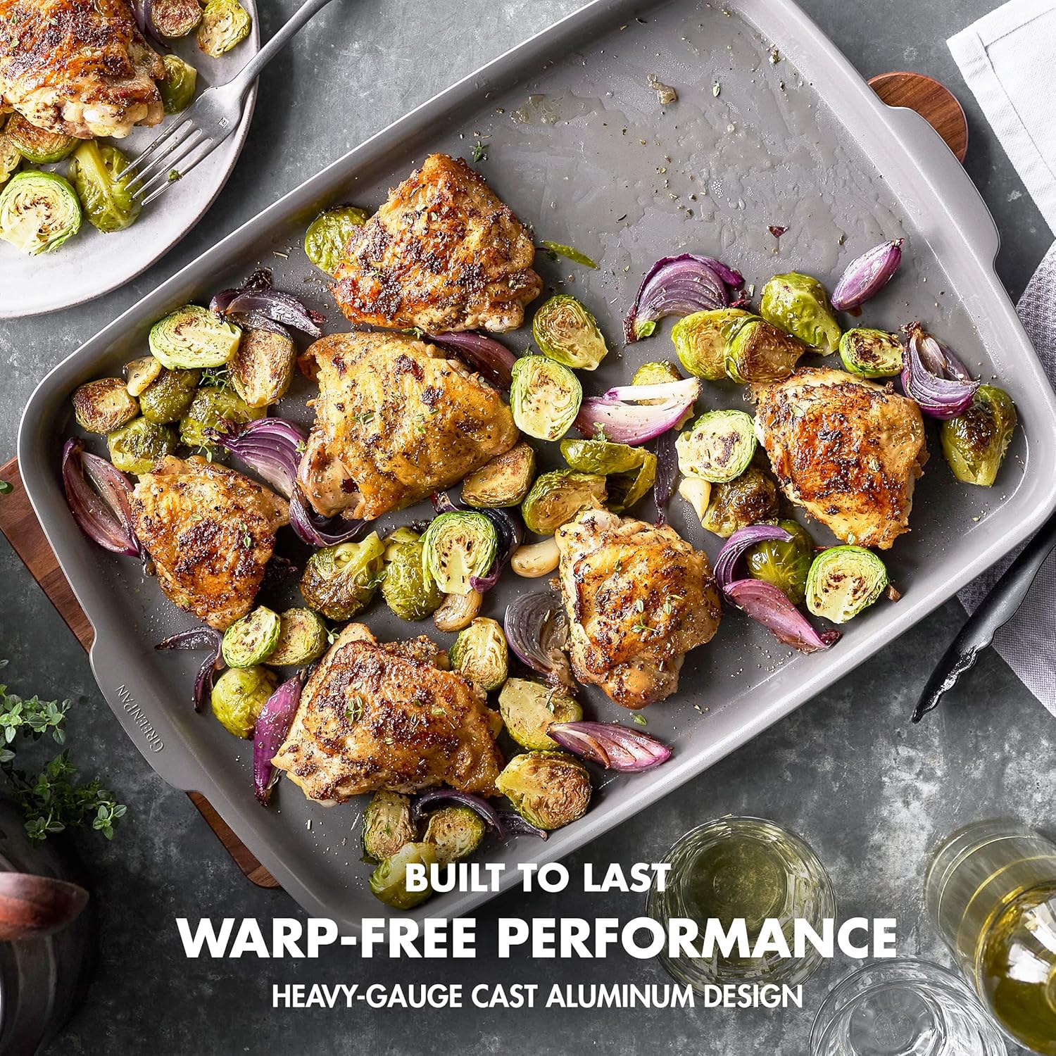 GreenPan Premiere Ovenware Healthy Ceramic Nonstick 13" x 9" Quarter Sheet Baking Pan, PFOA & PFAS-Free, Warp-Free Bakeware, Durable Quick Heating, Oven & Broiler Safe to 600F, Dishwasher Safe, Gray