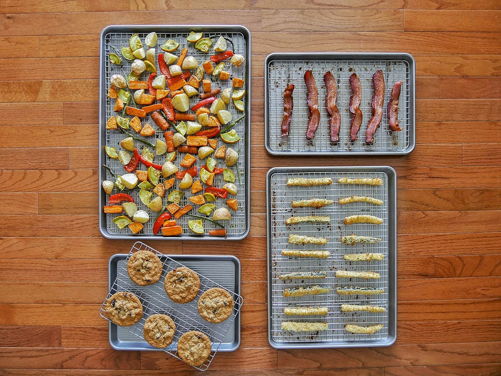 USA Pan Bakeware Quarter Sheet Baking Pan and Bakeable Nonstick Cooling Rack Set, Metal
